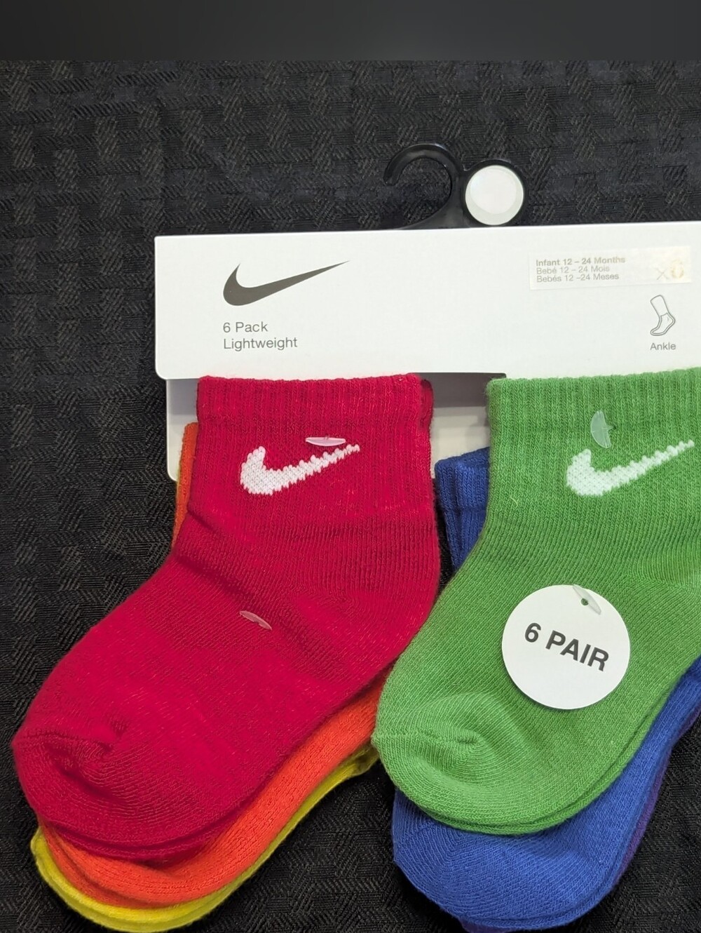 Rainbow Colorful Nike Crew 12-24M Socks 6Pack.